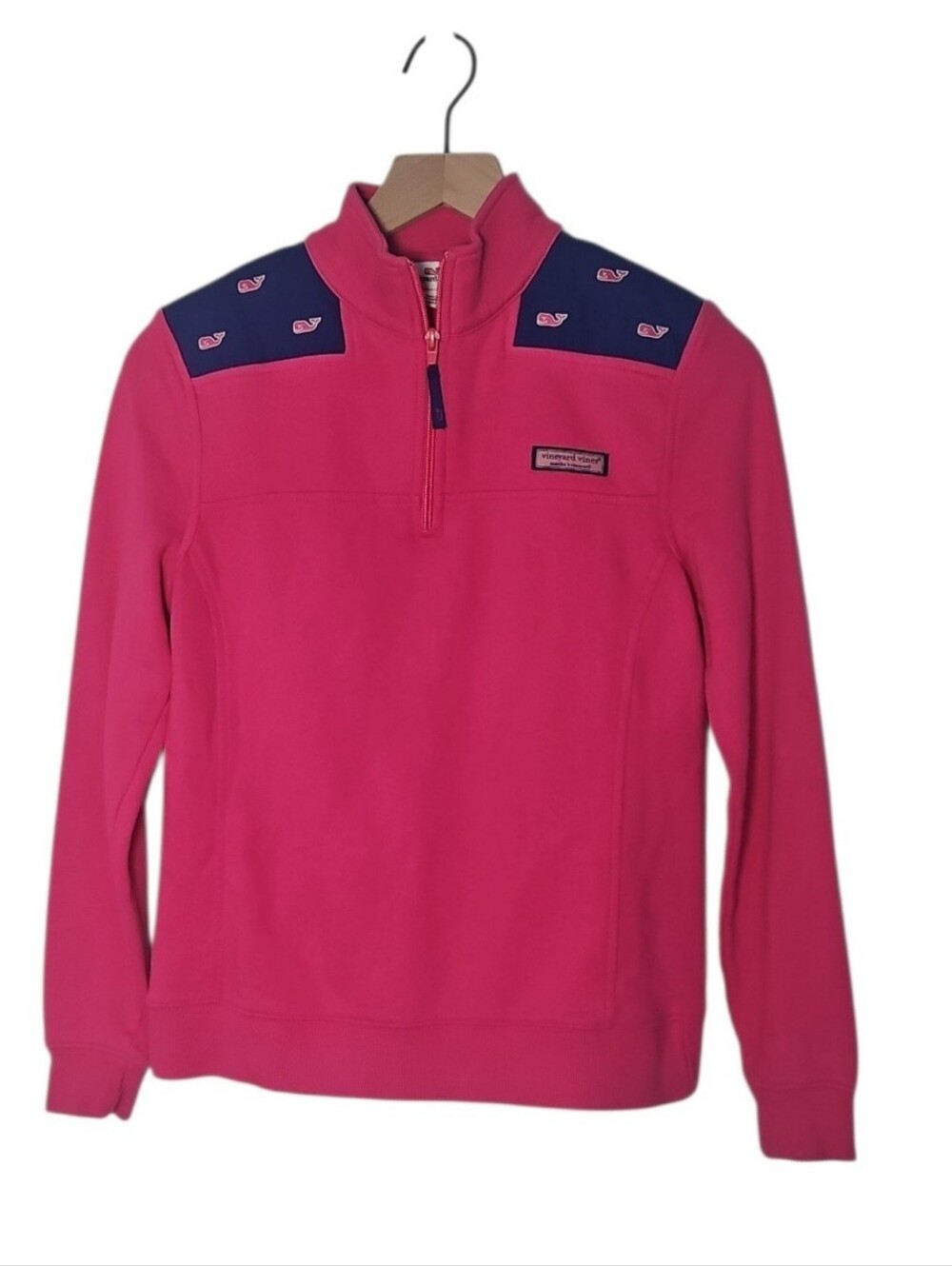 Vineyard Vines Hot Pink Quarter-Zip Pullover with Navy Whale Yoke Women's XS
